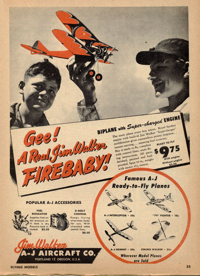 American Junior Firebaby Biplane Ad from Flying Models Magaazine